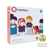 Mentari Toys - Doll Family with Dog - 5pc Solid Wood Doll Set with Playful Pup - Perfectly Sized for Pockets and Little Hands - Encourages Imaginative Play and Social Skills - Age 12m+ Mentari
