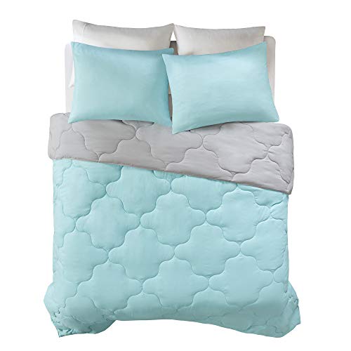 Comfort Spaces Vixie Reversible Comforter Set - Trendy Casual Geometric Quilted Cover, All Season Down Alternative Cozy Bedding, Matching Sham, Aqua/Gray, Full/Queen 3 piece Comfort Spaces