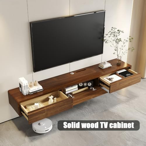 XXHOFTPJZ Floating TV Stand, Solid Wood Media Console Wall Mounted, Floating Entertainment Center with Storage Cabinet, Floating Fireplace TV Stand for Living Room and Bedroom (Walnut, 62.99in) XXHOFTPJZ