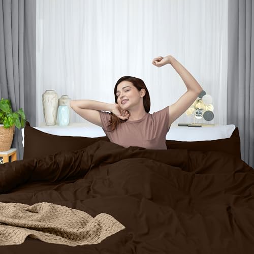 Utopia Bedding Duvet Cover Queen Size - 3 Piece with Zipper Closure - 1 Comforter Cover 90X90 Inches & 2 Pillow Shams 20X26 Inches (Brown) Comforter Not Included Utopia Bedding