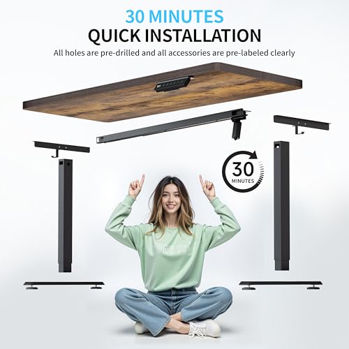 BIZUM Electric Standing Desk, 55" x 24" Height Adjustable Desk, Rustic Brown Sit to Stand Desk Memory Gaming Computer Workstation for Home Office BIZUM