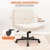 Orange Factory Criss Cross Chair Wheels Wide Cross Legged Office Desk Vanity Chair Comfy Fabric Armless Adjustable Swivel for Home Computer Task (Beige) Orange Factory
