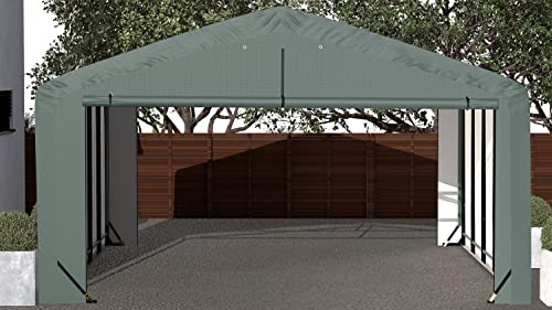 ShelterLogic ShelterTube Garage & Storage Shelter, 20' x 23' x 12' Heavy-Duty Steel Frame Wind and Snow-Load Rated Enclosure, Green ShelterLogic