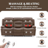 Reedvales Oversized Recliner Sofa with Heat and Massage, Big Large 3-Seater RV Recliner Couch Sofa for Living Room, Wall-Hugger Reclining Sofa with Cup Holders and USB Port (Fabric, Brown)