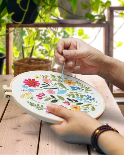 TINDTOP Embroidery Kit for Adult, Owl Embroidery Kit for Beginners Include Embroidery Cloth Hoops Threads for Craft Lover Hand Stitch with Embroidery Skill Techniques (Florals) TINDTOP