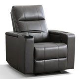 ANJ Home Theater Seating Power Recliner with Hidden Arm Storage, Single Faux Leather Recliners with Tray Table, Electric Movie Reclining Chairs with USB Ports & Cup Holders for Media Room, Grey