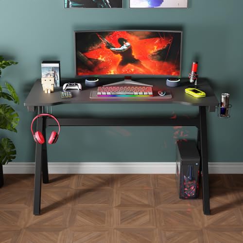 PayLessHere 47 Inch Gaming Desk PC Carbon Fiber Table Ultimate Gamer Workstation with Cup Holder & Headphone Hook for Home Office,Red PayLessHere