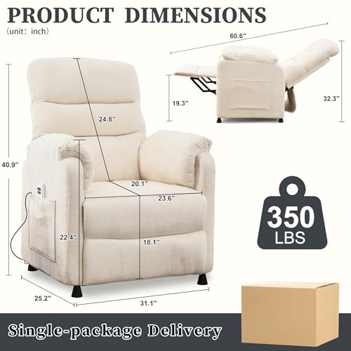 Veemuaro Power Recliner Chair, Electric Reclining Armchair with Remote and Memory Function for Small Space, Soft Chenille Fabric 7-Zone Support, Heavy Duty Steel Frame