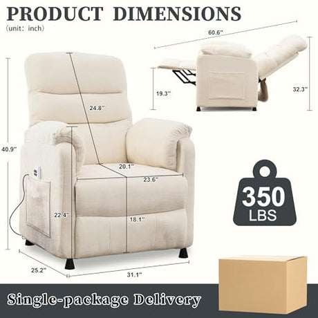 Veemuaro Power Recliner Chair, Electric Reclining Armchair with Remote and Memory Function for Small Space, Soft Chenille Fabric 7-Zone Support, Heavy Duty Steel Frame Veemuaro