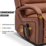 Power Lift Recliner Chair for Elderly People, Dual Motor Lift Chair with Vibration Massage and Heat, Lay Flat Recliner with Solid Wood Armrest, Standing Assistance Reclining, Faux Leather Yellow Brown