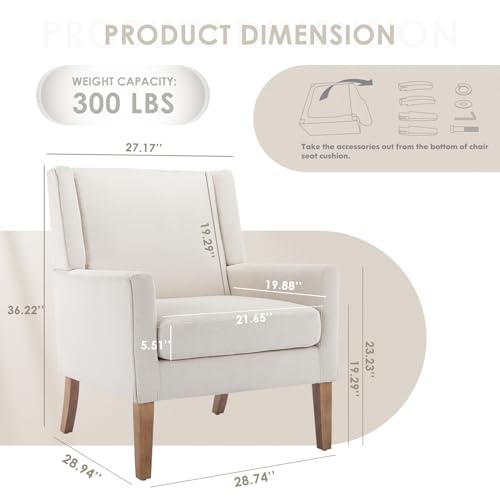 COLAMY Modern Wingback Living Room Chair, Upholstered Fabric Accent Armchair, Single Sofa Chair with Lounge Seat and Wood Legs for Office/Bedroom/Reading Spaces, Beige COLAMY