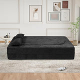 78" Convertible Sofa Bed with Pillows Queen Sleeper Sofa,Foam Folding Mattress Sleeper Modern Teddy Fabric Floor Cushion and Futon Chaise Lounge Sofa,For Apartments,Guest Rooms,Guest Use,Condo,Black Luxanimarion
