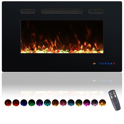 Valuxhome 30 Inches Recessed and Wall Mounted Electric Fireplaces Insert for Living Room with Remote,1500W/750W,13 Fuel Bed Colors, Overheating Protection, Crystal, Touch Screen, Timer, Black Valuxhome