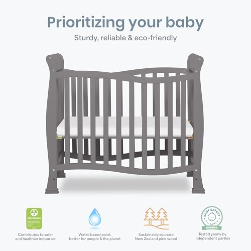 Dream On Me Violet 4-in-1 Convertible Mini Crib in Steel Grey, Greenguard Gold Certified, JPMA Certified, 3 Position Mattress Height Settings, Non-Toxic Finish
