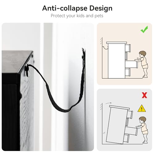 IDEALHOUSE 6 Drawers Dresser for Bedroom, Natural Rattan Drawer with Spacious Storage, Wood Chest of Drawers with Metal Legs for Bedroom, Living Room, Hallway, Entryway (Black, 6 Drawers Dresser) IDEALHOUSE