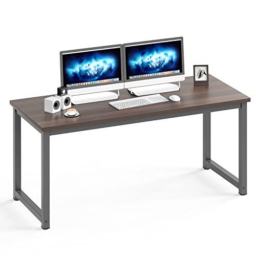 NSdirect Large Office Desk for Home Office, Large 63” Computer Desk Table, Wide Writing Study Desk for 2 Person, Metal Sturdy Frame Thicker Steel Legs, Black Chocolate - WoodArtSupply