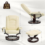 WENTUM 8-Point Massage Recliner with Ottoman, Heated PU Leather Reclining Chair w/Solid Wood Base, Indoor Lounge TV Chair with Footrest for Living Room and Bedroom, Beige WENTUM