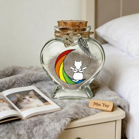 Chowsie Memorial Bottle for Pet Hair, Rainbow Bridge Dog Memorial Gift, Pet Fur Memorial Fur Keepsake, Heart Shape Glass Keepsake for Dog Cat Hair(Cats) Chowsie