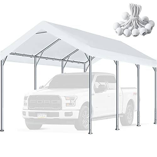 10'x20' Carport Replacement Top Canopy Cover for Car Garage Shelter Tent Party Tent with Ball Bungees White (Only Top Cover, Frame is not Included)