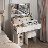 Vanity Set with Mirror and Stool and Lights, with Power Outlet,Dressing Table with Vanity Benches,for Girls Women with Storage Stool,for Bedroom with Chair (White) Wohh