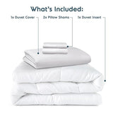 Nestl Full Duvet Cover Set with Comforter Insert - White 4 Piece 80x90 Duvet Cover & 2 Pillow Shams with White Quilted Down Alternative Comforter, Ultra Soft, All Season Nestl