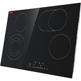 VEVOR Built in Electric Stove Top, 30 inch 4 Burners, 240V Glass Radiant Cooktop with Sensor Touch Control, Timer & Child Lock Included, 9 Power Levels for Simmer Steam Slow Cook Fry VEVOR