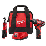 Milwaukee M12 12-Volt Lithium-Ion Cordless 3/8 in. Ratchet and Screwdriver Combo Kit (2-Tool) with Battery, Charger, Tool Bag Milwaukee