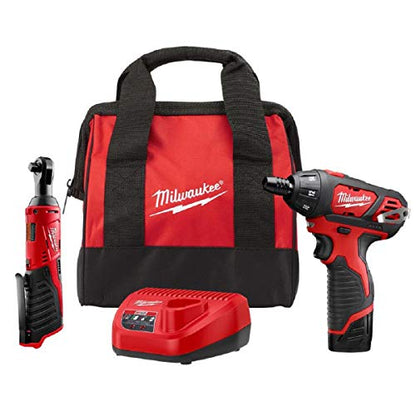 Milwaukee M12 12-Volt Lithium-Ion Cordless 3/8 in. Ratchet and Screwdriver Combo Kit (2-Tool) with Battery, Charger, Tool Bag - WoodArtSupply