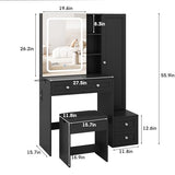 Makeup Vanity Desk with LED Lighted Sliding Mirror, Vanity Table with Jewelry Cabinet and 4 Drawers, Charging Station & Lots Storage Shelves, Adjustable Brightness, Dressing Table Cushioned Stool Set Vabches