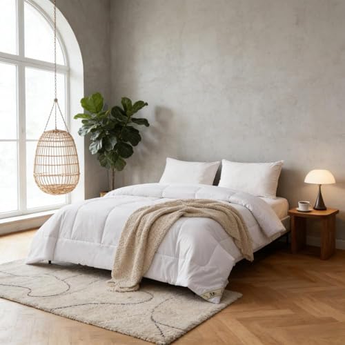 Simple&Opulence Down Alternative Comforter, Twin Size Duvet Insert with 100% Cotton Cover, Ultra-Soft Microfiber Quilted All Season Breathable Cooling Bed Comforter (Twin, White) Simple&Opulence
