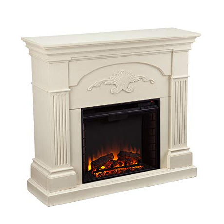 SEI Furniture Sicilian Harvest Traditional Style Electric 44" Mantel Fireplace, Radiant Heat Space Heater w/LED Flames Remote Controlled Features, Ivory SEI Furniture
