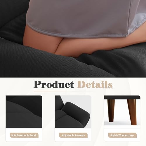 Homall Futon Sofa Bed, Modern Loveseat Futon Couch with Adjustable Backrest and Armrests, Sleeper Sofa Bed with Wood Frame for Living Room, Office, Apartment (Fabric, Black) Homall