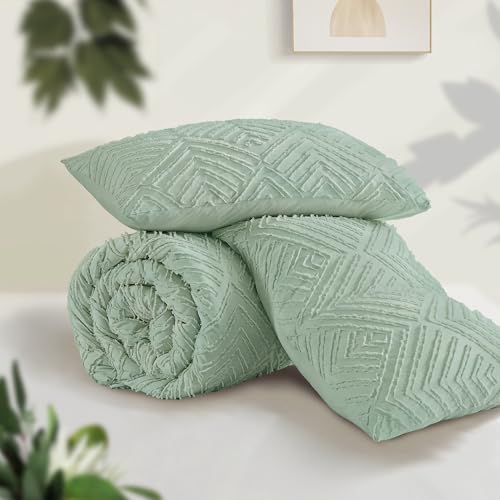 Andency King Comforter Set, Sage Green Boho Lightweight and Fluffy Bedding Set for King Bed, 3 Pieces Tufted Farmhouse Design for All Seasons (104x90Inches, 1 Comforter and 2 Pillow Shams)