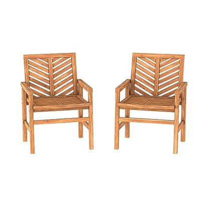 Walker Edison 2 Piece Outdoor Patio Chevron Wood Chair Set All Weather Backyard Conversation Garden Poolside Balcony, Set of 2, Brown - WoodArtSupply