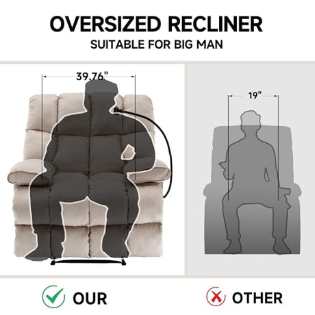 Euthymia Oversized Recliner Chair, Big and Tall Recliner Chairs for Adults 400LBS, Large Recliner Chair, Extra Wide Recliner for Living Room, Cream Euthymia