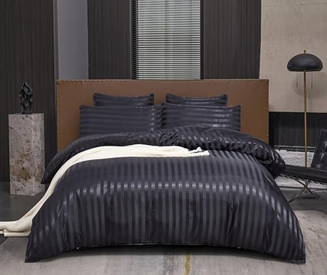 Arianaut Duvet Cover Full Size Black 5 Pieces Satin Full Duvet Cover Luxury Coquette Silk Like Striped Duvet Cover Black Bedding Set Comforter Cover with Zipper Closure 1 Duvet Cover 4 Pillow Cases Arianaut