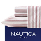 Nautica - Queen Sheets, Cotton Percale Bedding Set, Casual Home Decor (Coleridge Stripe Red, Queen) Nautica