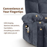PoteSoar Power Lift Recliner Chair for Elderly with Massage and Heat, Comfortable Electric Power Reclining Chair with Side Pockets,2 Cup Holders and USB Charging Port for Living Room (Blue)