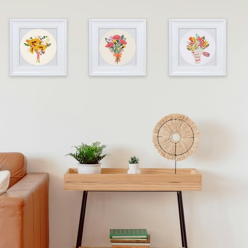 FONNUY Bouquet Flowers Embroidery Kit Love Mom for Beginners, Pre-Stamped Pattern Kits for Adults with Hoop, Easy to Follow Color Thread Needlework, 8'' Hoop (Sunflowers)