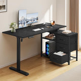 Homiflex 47 Inch L Shaped Standing Desk with 3 Drawers Electric Standing Desk with Storage Computer Desk Adjustable Height with Power Outlets 4 Memory Presets for Home Office Black Homiflex