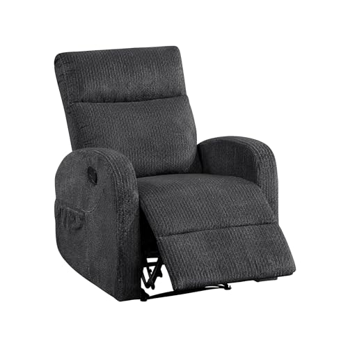 Lexicon Manual Recliner Chair, Textured Microfiber Reclining Chair, Wall Hugger, Track Arms, Magazine Pockets, Manual Recliner for Living Room/Office/Apartment, Easy Assembly, Dark Gray