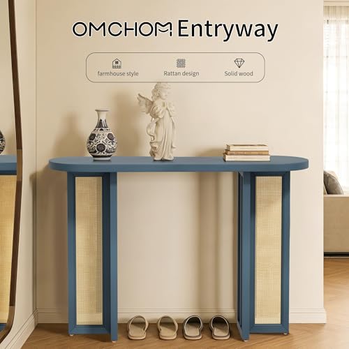 OMCHOM Blue Narrow Entryway Console Table Boho, 48 Inch Sofa Table with Leveling Feet, Hallway Table for Small Spaces Living Room Foyer Behind Couch, Easy Assembly OMCHOM