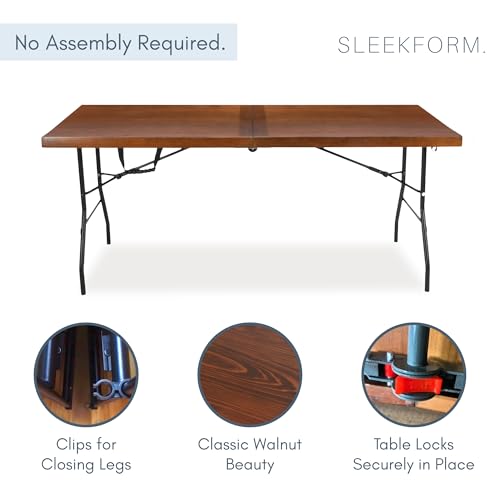 Sleekform 6ft Wooden Folding Table with Handle, Wood Folding Banquet Tables for Dinner - 6 Foot x 28 in, Portable, Sturdy & Lightweight Foldable Table for Dinner, Conference or Picnic Sleekform