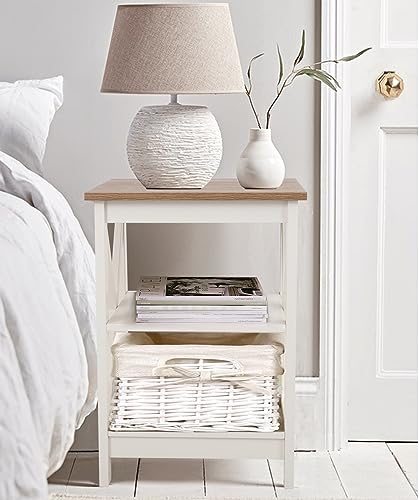 PHI VILLA End Table Living Room Set of 2 - Farmhouse Bed Side Table Nightstands for Bedroom, Ivory White Small Side Table - WoodArtSupply