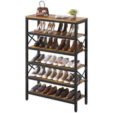 YATINEY 6-Tier Tall Shoe Rack Organizer, Wooden Shoe Storage for Closet Holds 24 Pairs, Sturdy Shoe Shelf with X-Shaped Metal Support, for Entryway, Bedroom, Rustic Brown and Black SS206BR YATINEY