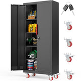 LMTC 71" H Garage Storage Cabinet with 4 Adjustable Shelves and Wheels, Lockable Metal Storage Cabinet for Garage, Home, Warehouse, Assembly Required,Black LMTC