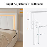 Benevika Full Bed Frame with 4 Storage Drawers and Adjustable Headboard, Upholstered Platform Bed with LED Lights and USB Ports, Solid Wooden Slats Support, Faux Leather, Easy Assembly, Beige Benevika