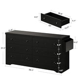 LIKIMIO Dresser for Bedroom 6 Drawer with Charging Station, TV Stand Storage Chest of Drawers for Living Room Hallway Entryway, MDF Board, 59 Inches Black LIKIMIO