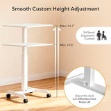 Mount-It! Adjustable Rolling Laptop Desk, Mobile Standing Desk with Wheels, Small Sit-Stand Computer Cart for Home, Office, or Classroom, 29.6–44.2" Height, 23.6"x20.5" Desktop, White Mount-It!
