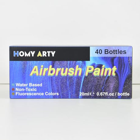 HOMY ARTY Airbrush Paint - 36 Colors with 4 Thinner, Ready to Spray Airbrush Paint Set, Water-Based Acrylic Air brush Paints for Metal, Plastic Models, Canvas, Wood - 40 Bottles HOMY ARTY
